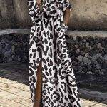 Sexy Deep V Collar Leopard Printed Maxi Dress