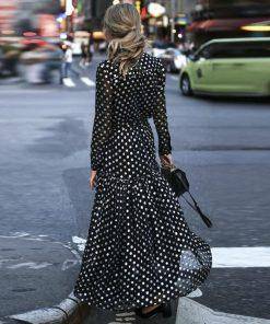 Elegant Polka Dot V-Neck Wrap Dress