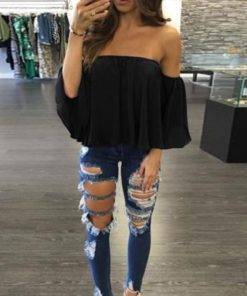 Off Shoulder Chiffon Casual Top