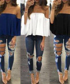 Off Shoulder Chiffon Casual Top