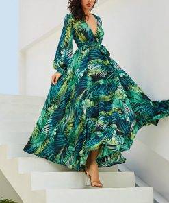 Vintage Tropical V Neck Maxi Dress