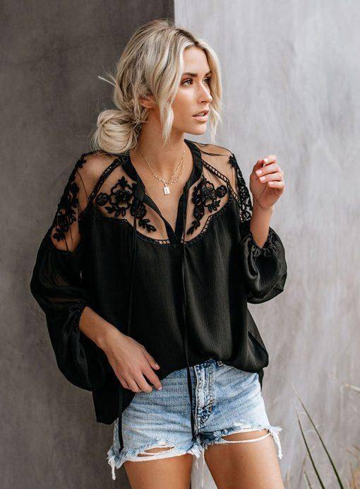 Lace Hollow Out Embroidery Blouse