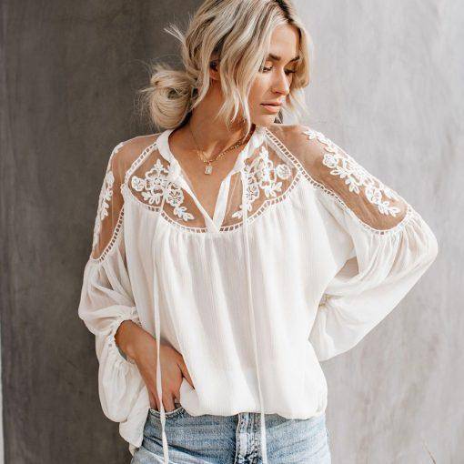 Lace Hollow Out Embroidery Blouse