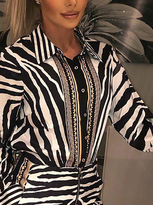Zebra Print Buttoned Shirt & Zipper Short Set