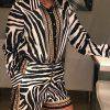 Zebra Print Buttoned Shirt & Zipper Short Set