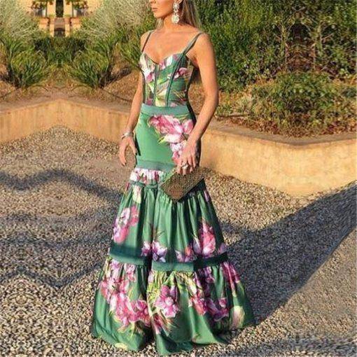 Elegant Floral Print Party Maxi Dress