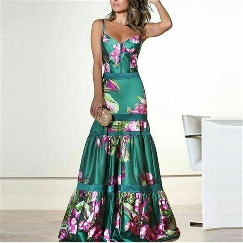 Elegant Floral Print Party Maxi Dress