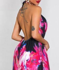 Halter Colorful Print Open Back Maxi Dress
