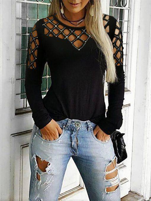 Studded Hollow Out Casual Top