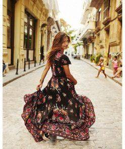 Boho V Neck Floral High Low Dress