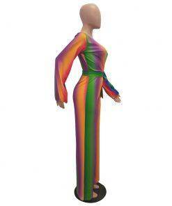 Rainbow Striped V Neck Wide Legs Jumpsuit