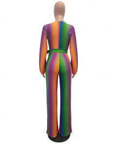 Rainbow Striped V Neck Wide Legs Jumpsuit