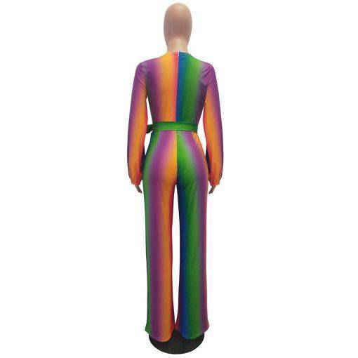 Rainbow Striped V Neck Wide Legs Jumpsuit