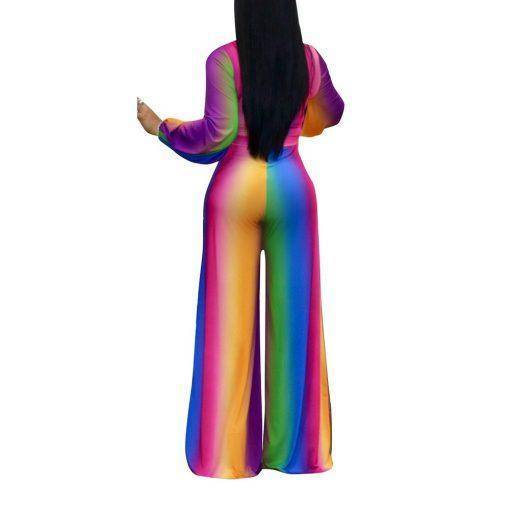 Rainbow Striped V Neck Wide Legs Jumpsuit