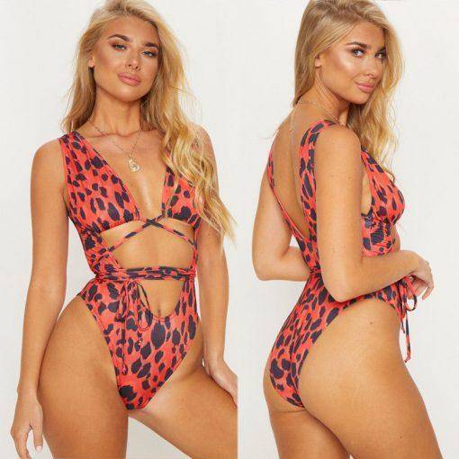 One Piece Serpentine Leopard Monokini Swimsuit