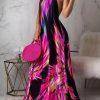 Halter Colorful Print Open Back Maxi Dress