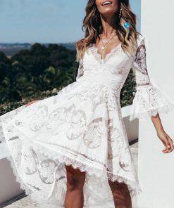 Sexy White Lace High Low Dress