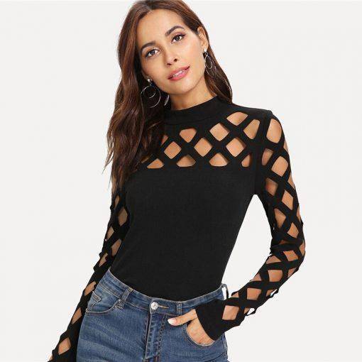 Sexy Black Long Sleeve Statement Top