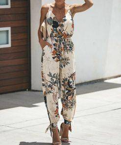 Boho Floral Sleeveless Casual Jumpsuit