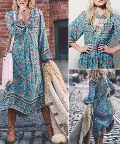 Boho V Neck Floral Casual Dress