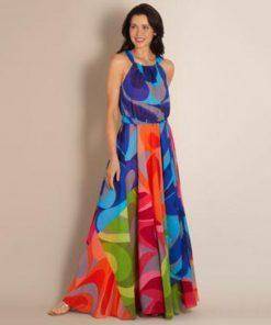 Bohemian Halter Colorful Chiffon Maxi Dress