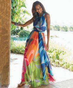 Bohemian Halter Colorful Chiffon Maxi Dress