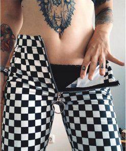 Plaid Zipper Checker Straight Pants