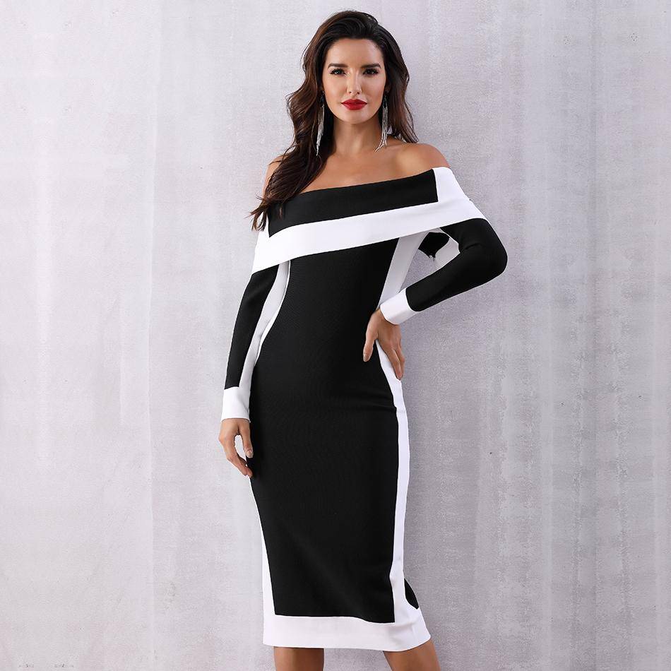 Off The Shoulder Bandage Midi Dress | Women's Fashion Clothing