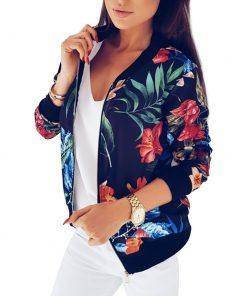 Retro Floral Print Zipper Casual Jacket