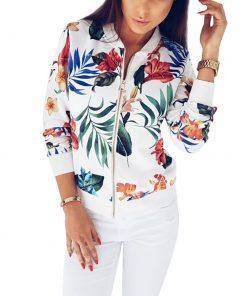 Retro Floral Print Zipper Casual Jacket