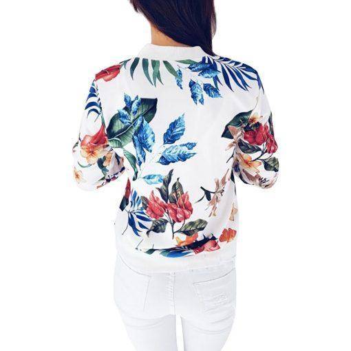 Retro Floral Print Zipper Casual Jacket