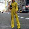 Lantern Sleeve Yellow Wide Leg Jumpsuit