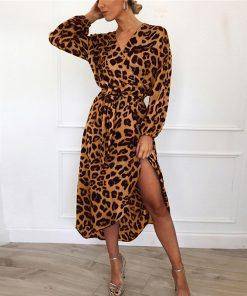 Leopard Print V-Neck Wrap Dress