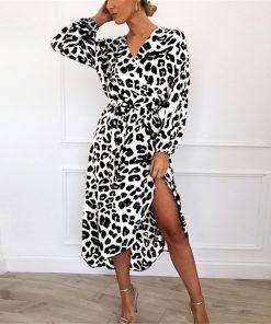 Leopard Print V-Neck Wrap Dress