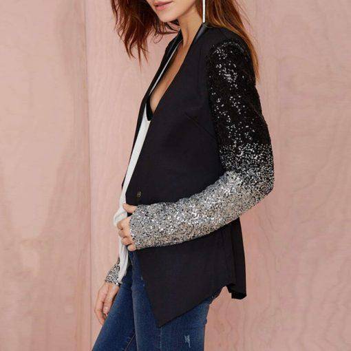 Silver Black Sequin Slim Blazer