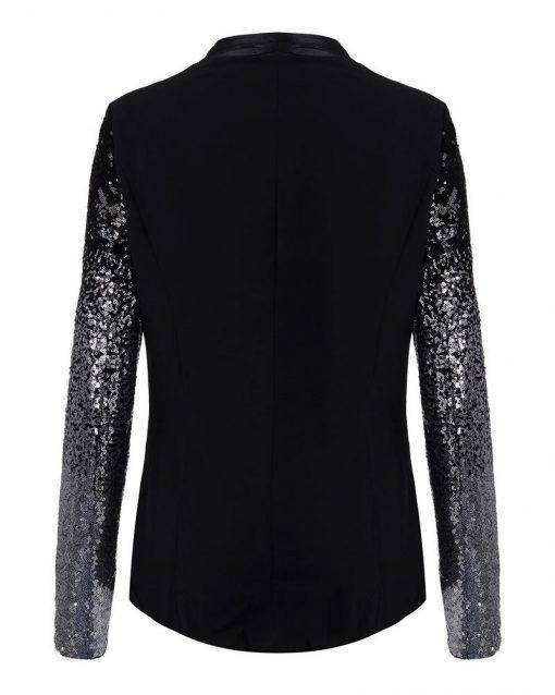 Silver Black Sequin Slim Blazer