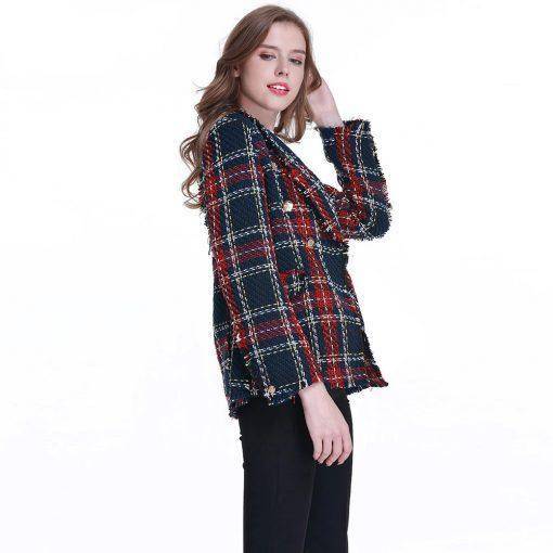 Double Breasted Plaid Tweed Blazer