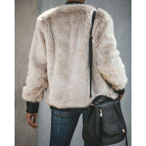 Patchwork Pocket Faux Fur Jacket