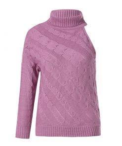 One Shoulder Turtle Neck Knitted Sweater