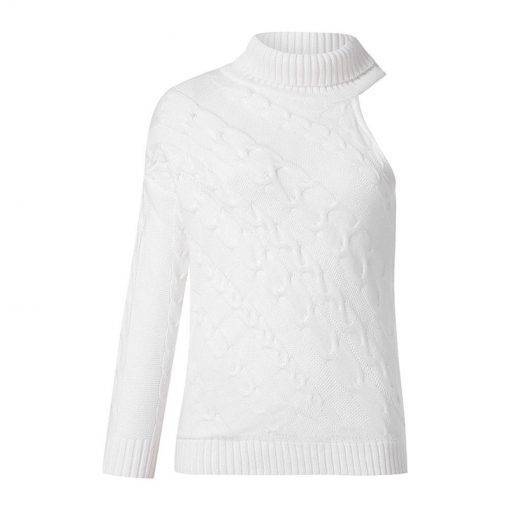 One Shoulder Turtle Neck Knitted Sweater