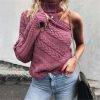 One Shoulder Turtle Neck Knitted Sweater