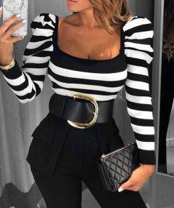Striped Puff Sleeve Casual Top