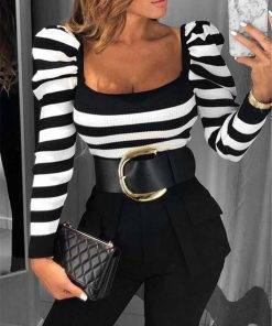 Striped Puff Sleeve Casual Top