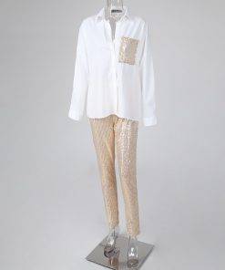Sequin Shirt And Glitter Shiny Pant Set
