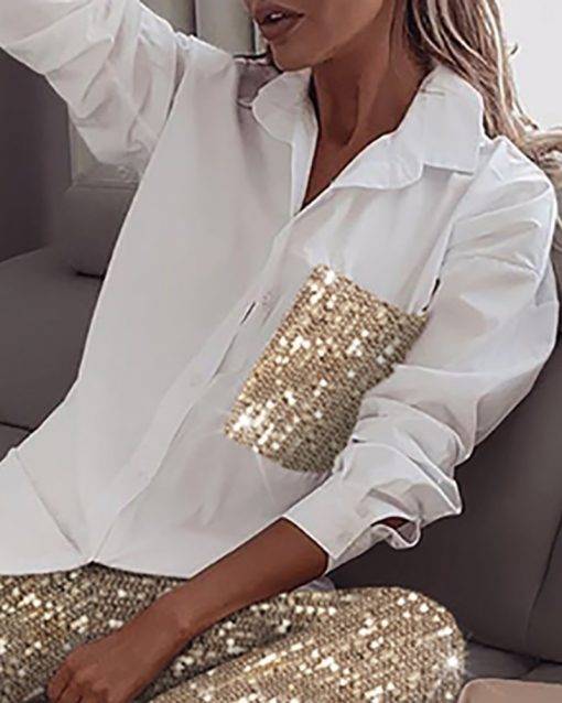 Sequin Shirt And Glitter Shiny Pant Set