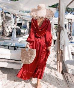 Vintage Red Silk Ruffle Wrap Dress