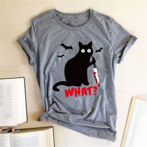 Black Cat Knife What Funny T-shirt