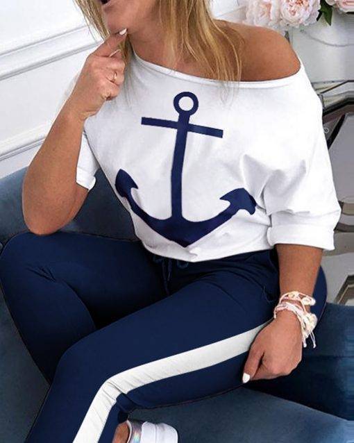 Boat Anchor Print Two Piece Set Tracksuit