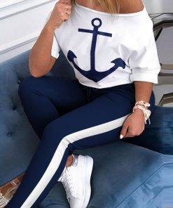 Boat Anchor Print Two Piece Set Tracksuit