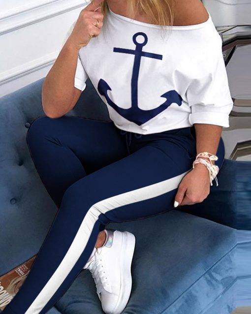 Boat Anchor Print Two Piece Set Tracksuit